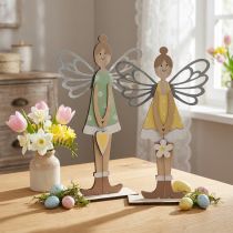 Product Decorative elf, spring decoration, fairy to stand, wooden decoration green, yellow H34cm set of 2