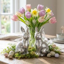Product Decorative rabbit sitting Easter decoration silver vintage H13cm 2 pcs