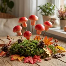 Product Decorative Mushrooms on Wire, Red, Autumn Decoration, for Sticking, 7cm, 24 Pieces