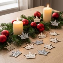 Product Scatter decoration crown Christmas wood glitter W4cm 72 pcs