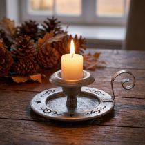 Product Candle holder metal candle plate with handle silver Ø12cm