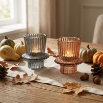 Product Candle holder glass candlestick gray brown H6.5cm 2pcs