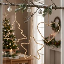 Product Deco hanger Christmas wooden beads heart star tree H20cm 3pcs