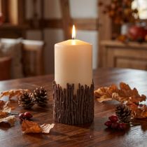 Product Rustic pillar candle with branches, beige, 150x70mm, decorative candle