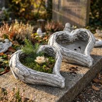 Product Plant heart feathers cast stone heart grey white 13×12×6cm 2pcs