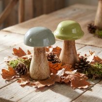Product Wooden mushrooms decorative mushrooms wood grey green Ø6cm H10cm 2pcs