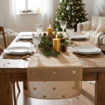 Product Christmas table runner with shiny stars, gold, 48cm x 4.5m - Festive decoration