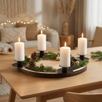 Product Candle holder with wooden tray – natural &amp; black, Ø 33 cm – timeless design for every table decoration