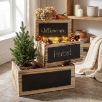 Product Decorative Wooden Boxes with Chalkboard Panels – Natural & Black – Set of 3 – Various Sizes