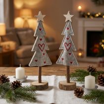 Product Christmas tree made of felt decoration with hearts grey red 28cm 4 pieces
