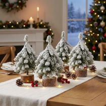 Product Winter decoration Christmas tree in green white Ø7cm H14cm 4pcs