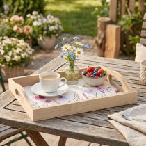 Product Rectangular wooden tray, natural flowers, butterfly, L35cm