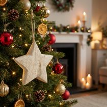 Product Wooden star, natural Christmas ornament, Ø13.5cm, FSC wood