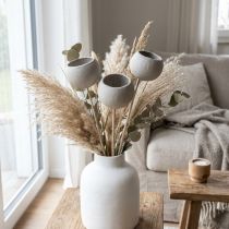 Product Dried flowers decoration bell cups on a stick grey 37cm 3 pcs