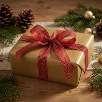 Product Christmas ribbon with gold threads gift ribbon red 25mm 20m