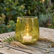 Product Lantern glass decoration vintage yellow-green Ø12cm H12.5cm