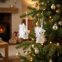 Product White squirrel 6 cm pendant with glitter and feather detail – perfect for festive Christmas tree decoration – 2pcs