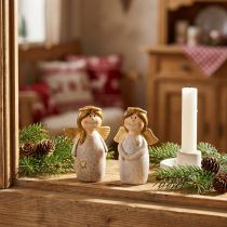 Product Enchanting ceramic angel duo in cream-white with gold accents – 8.6 cm – Heavenly decorative figures – 2 pieces