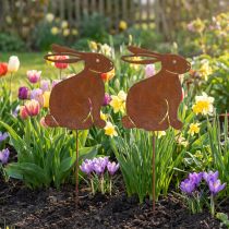 Product Metal Garden Stake Rusty Rabbit Rustic eye-catcher for flower beds and planters 100cm 2 pieces