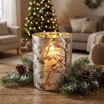 Product Glass Lantern with Winter Forest Branch Design, Gold Interior, 12cm