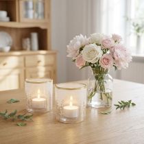 Product Lantern glass tealight holder floral pattern Ø8cm H9cm 2pcs