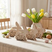 Product Easter bunnies wooden rabbits sitting natural brown 18.5×18cm 4 pcs