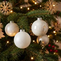 Product Snow globe, tree pendant, Christmas tree decoration, winter decoration white H6.5cm Ø6cm real glass 24 pcs