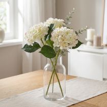 Product Hydrangea, silk flower, artificial flower for table decorations white, green L44cm