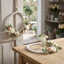 Product Decorative wooden ring Shabby Chic white Ø19cm, wedding, spring, door decoration, set of 4