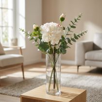 Product White roses artificial flowers rose large with three buds 57cm