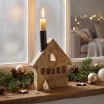 Product Decorative house wood wooden decoration candle holder black 16.5×3.5cm×22cm