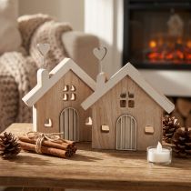 Product Wooden House Decorative House Table Stand Wood 16.5cm 2 pcs