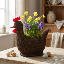 Product Easter decoration planting basket with vines and chicken decoration, 36cm