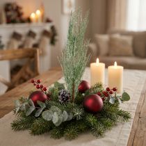 Product Artificial pine branch green glitter with cones L55cm