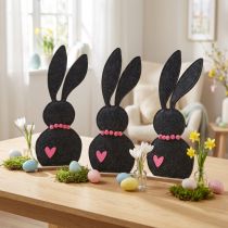 Product Table Decoration Easter Bunny Decoration Felt Black with Heart 45cm 3 Pcs