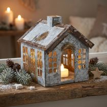 Product Lighthouse Metal Tealight Holder House 14.5cm Grey White Rust