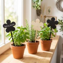 Product Flower stakes mini wooden plaques black Ø10cm 6-piece set decoration
