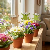 Product Funny frogs Wooden flower and pot stakes Summer decoration 7.5cm 12pcs