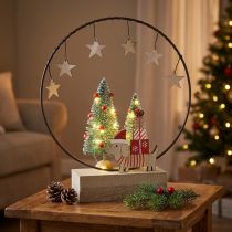Product Decoration ring wood metal Christmas with dog Ø21cm H25cm