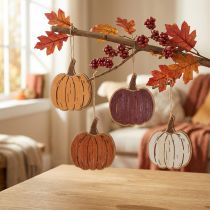 Product Pumpkin Hanging Decorations Wooden Autumn Ornaments 14.5x13cm Set of 8