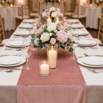 Product Velvet table runner old pink, 28×270cm - Elegant table ribbon decorative fabric for your festive table decoration