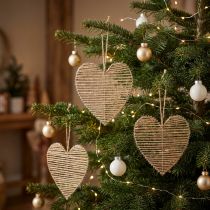 Product Decorative Heart Jute Natural for Christmas Decoration to Hang 20cm 4 Pcs