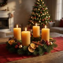 Product Solid-colored pillar candles, honey color, Ø60×80mm, set of 4 - Advent wreath decoration, wax