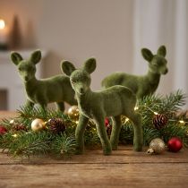 Product Decorative figure deer fawn flocked Christmas figures green 10.5cm 6 pcs
