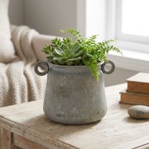 Product Decorative pot vintage planter metal with handles grey H13.5cm