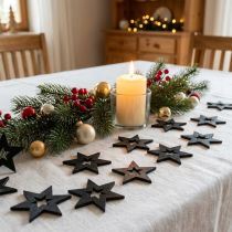 Product Wooden stars decoration confetti Christmas black H4cm 72 pcs