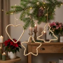 Product Decoration Christmas wooden beads heart star tree H16cm 3 pcs