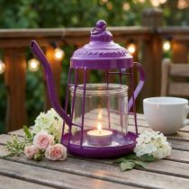 Product Tealight holder glass lantern teapot pink Ø15cm H26cm
