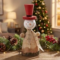 Product Snowman made of wood decorative figure with hat red natural H20.5cm