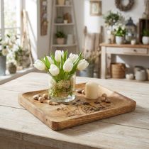Product Mango Wood Decorative Tray with Floral Pattern 25×20cm